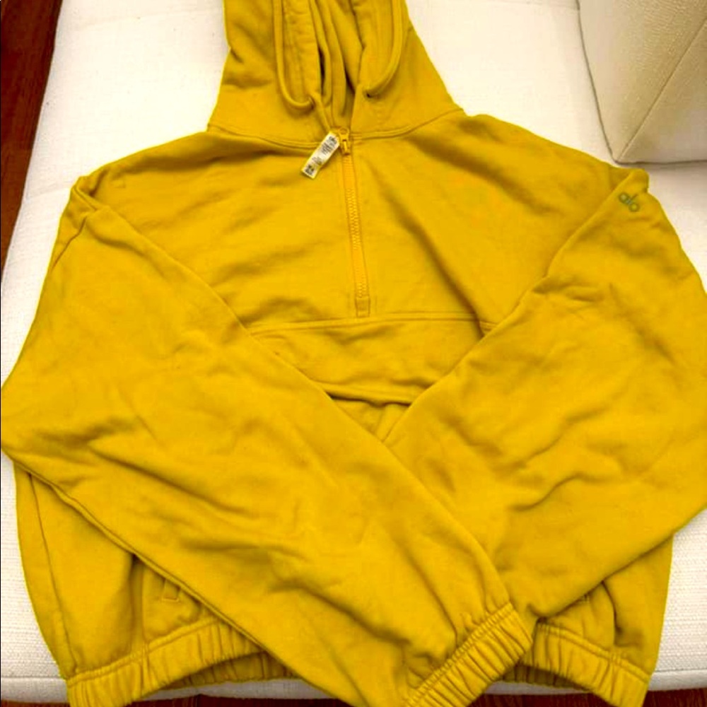 Alo mustard yellow quarter zip hoodie sweatshirt jacket